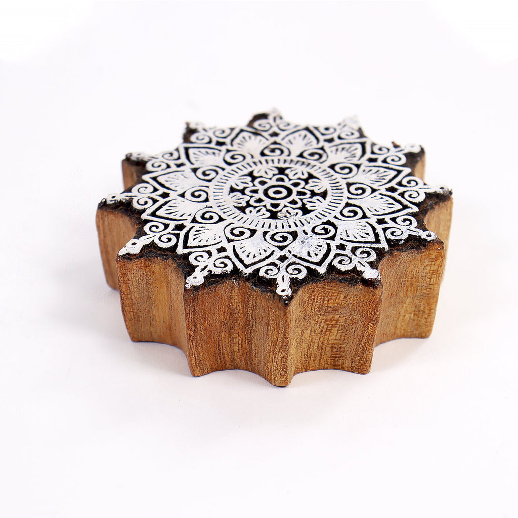 Hand Carved Wooden Printing Block Ethnic Mandala W 5.5inch X L 4.5inch 1pc