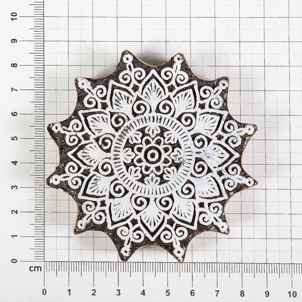 Hand Carved Wooden Printing Block Ethnic Mandala W 5.5inch X L 4.5inch 1pc