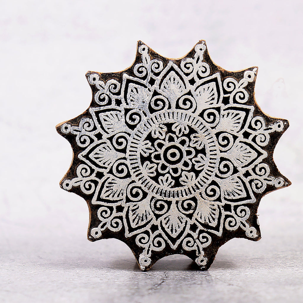 Hand Carved Wooden Printing Block Ethnic Mandala W 5.5inch X L 4.5inch 1pc