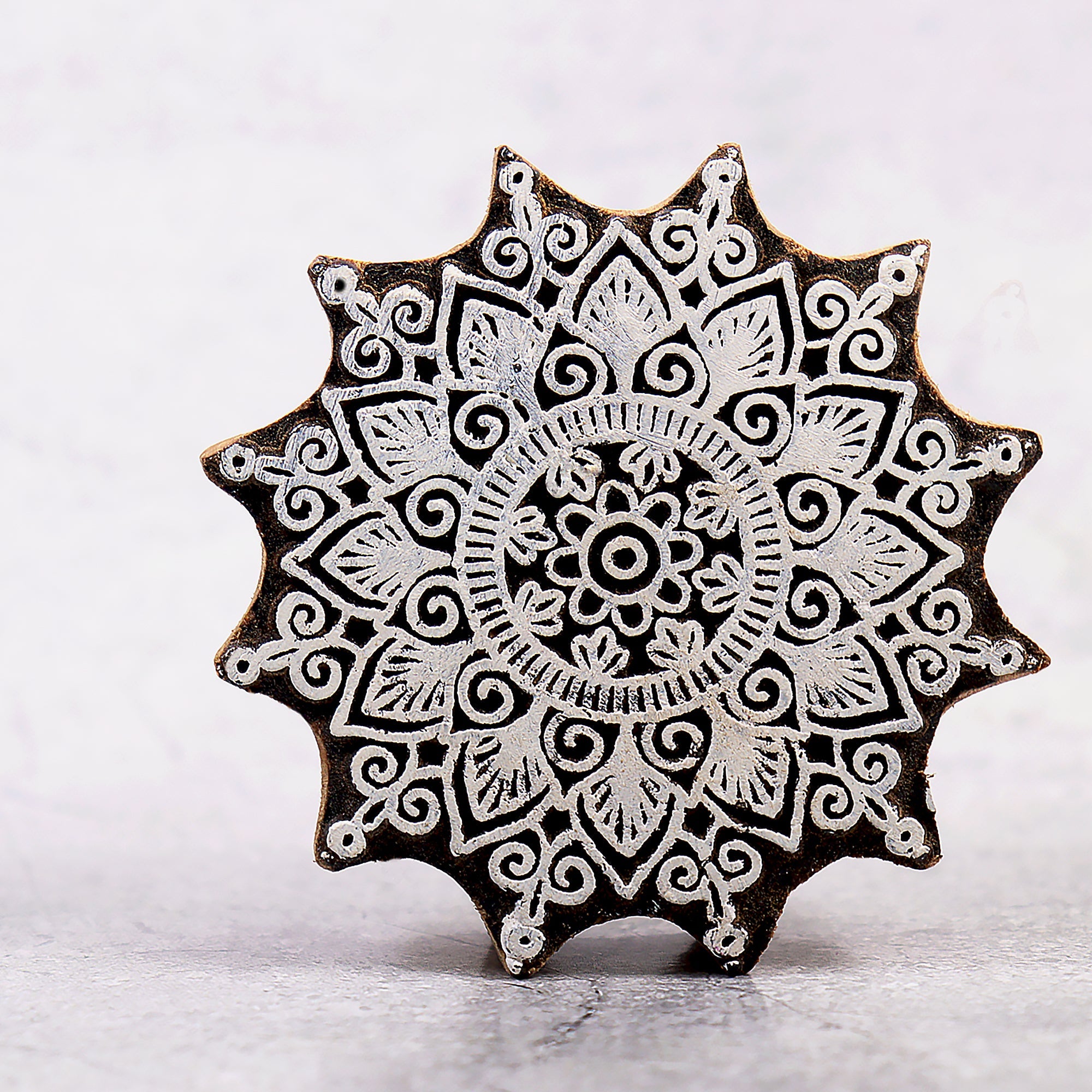 Hand Carved Wooden Printing Block Ethnic Mandala W 5.5inch X L 4.5inch 1pc
