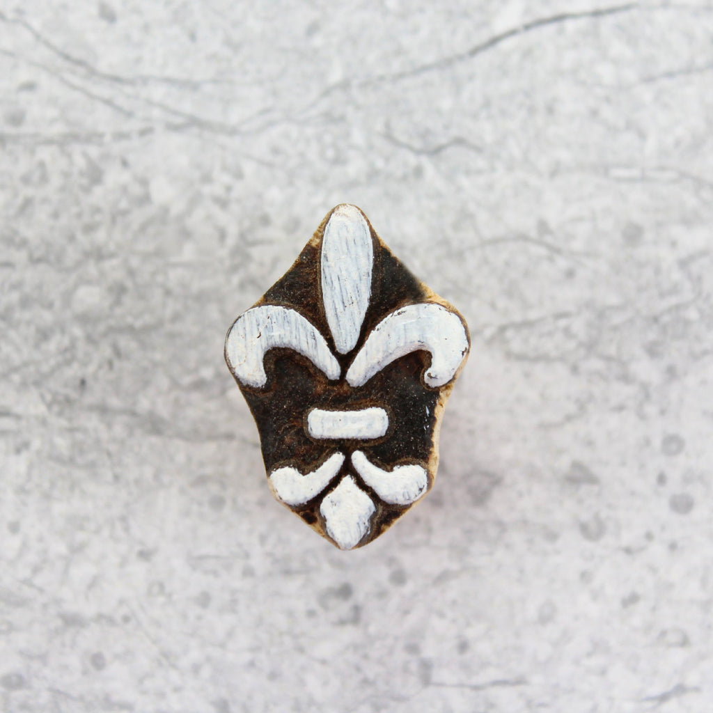 Hand Carved Wooden Printing Block Fleur-De-Lis W 1inch X L 1inch 1pc