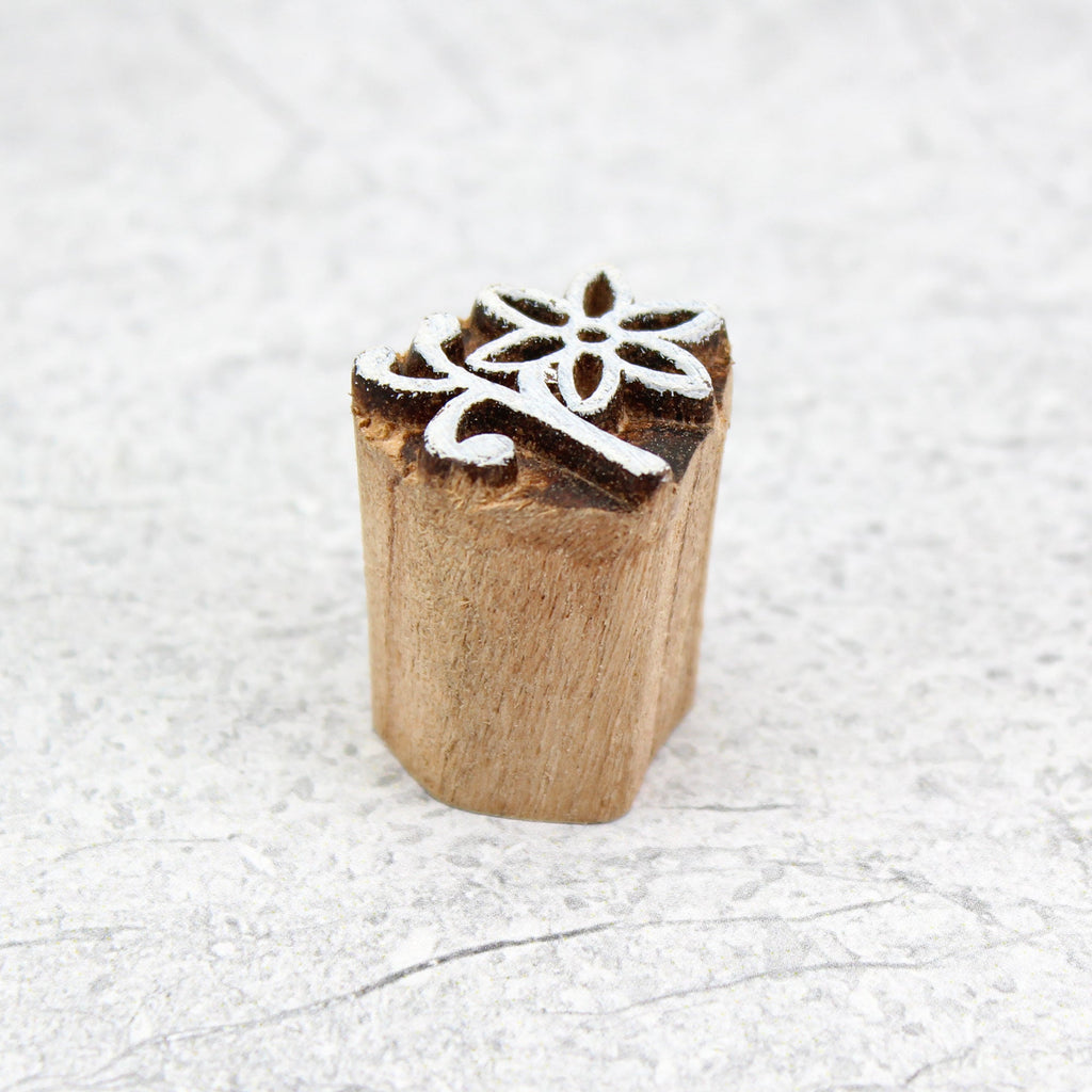 Hand Carved Wooden Printing Block Small Meadow Flower W 1inch X L 1inch 1pc