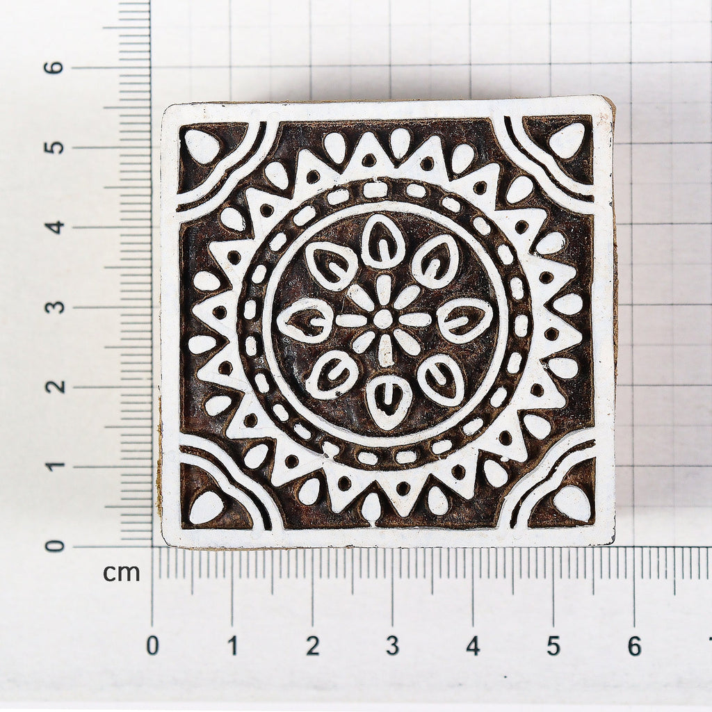 Hand Carved Wooden Printing Block Mandala Elegance W 2inch X L 2inch 1pc