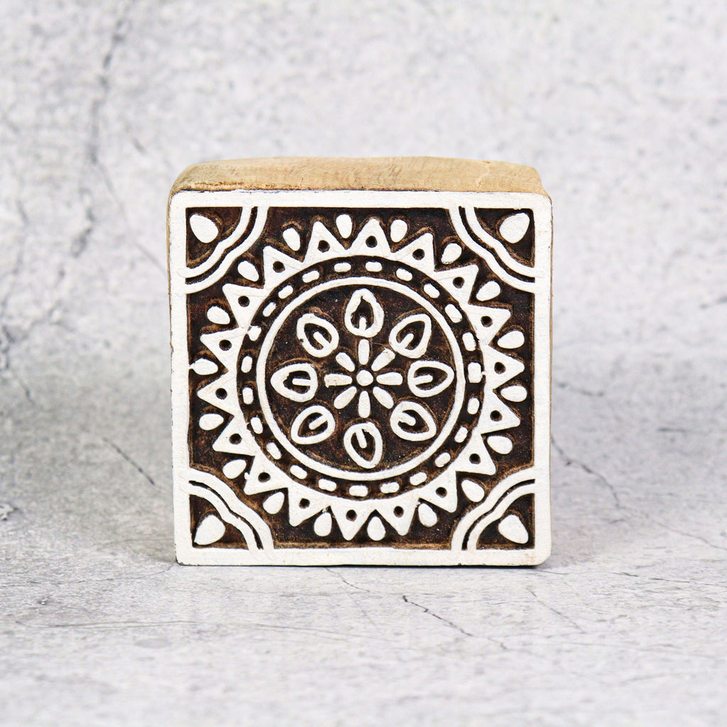 Hand Carved Wooden Printing Block Mandala Elegance W 2inch X L 2inch 1pc