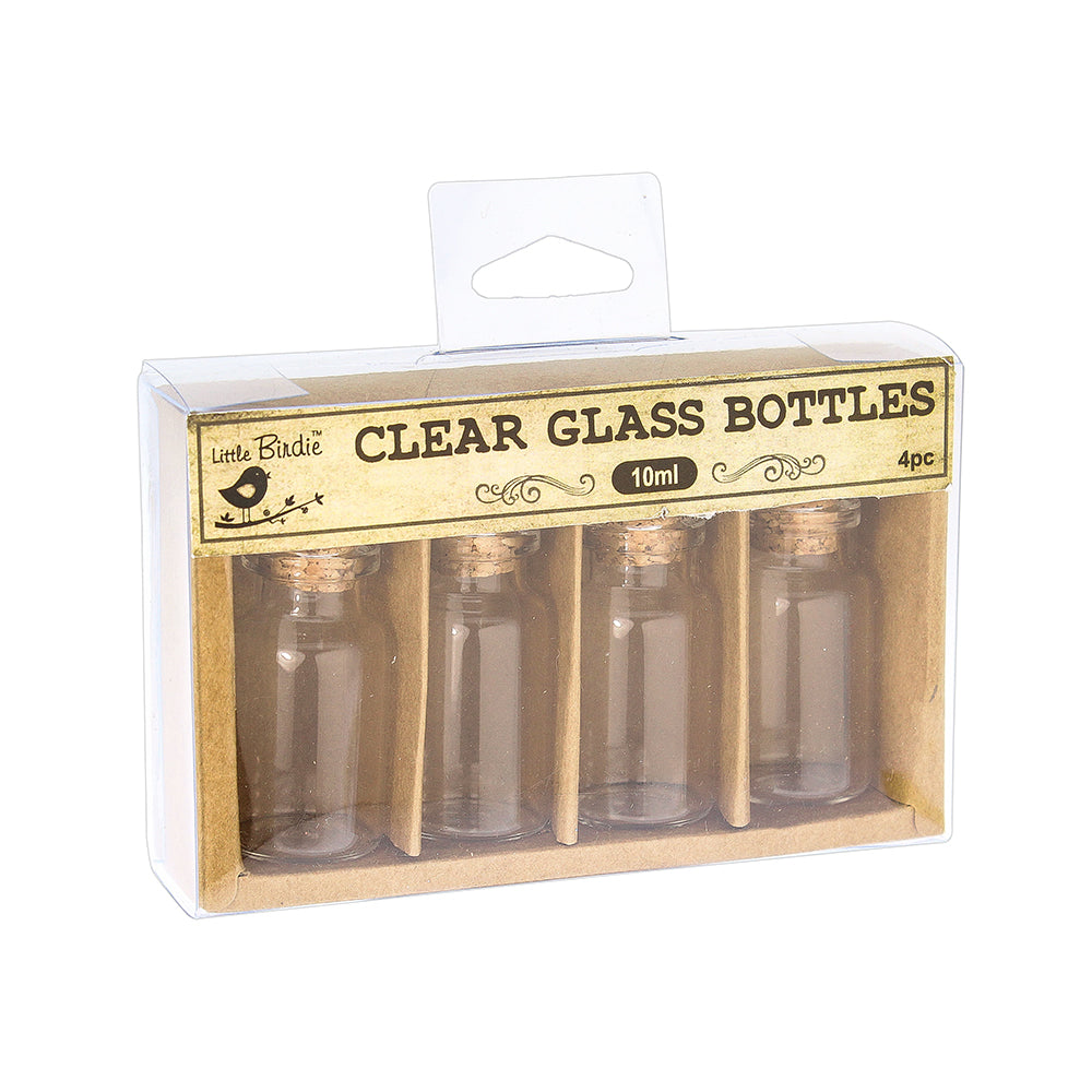 Little Birdie Glass Container with Cork Lid - 10ml, 4Pc