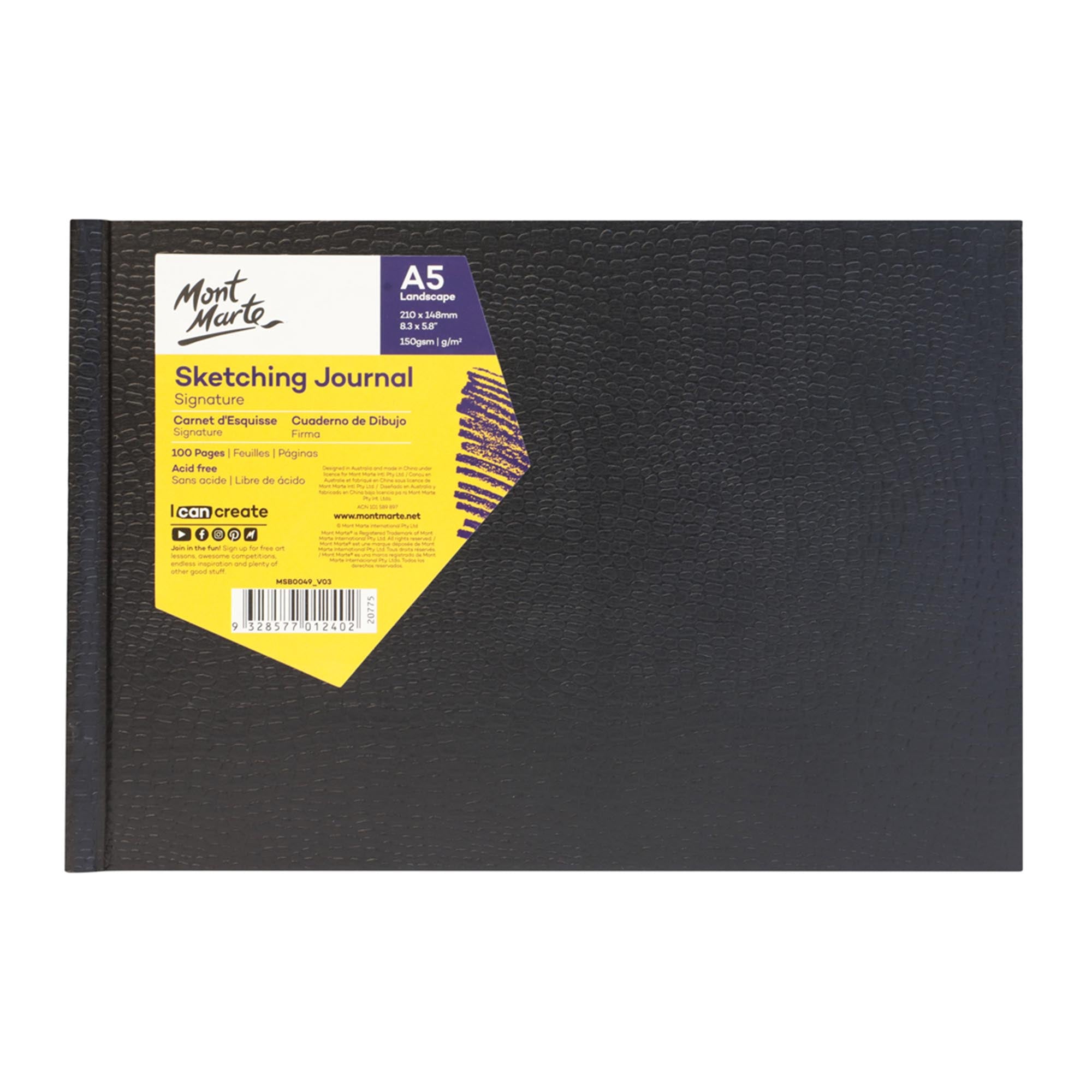 Mont Marte Signature Sketching Journal Croc Finish 150Gsm A5 Landscape 100 Page