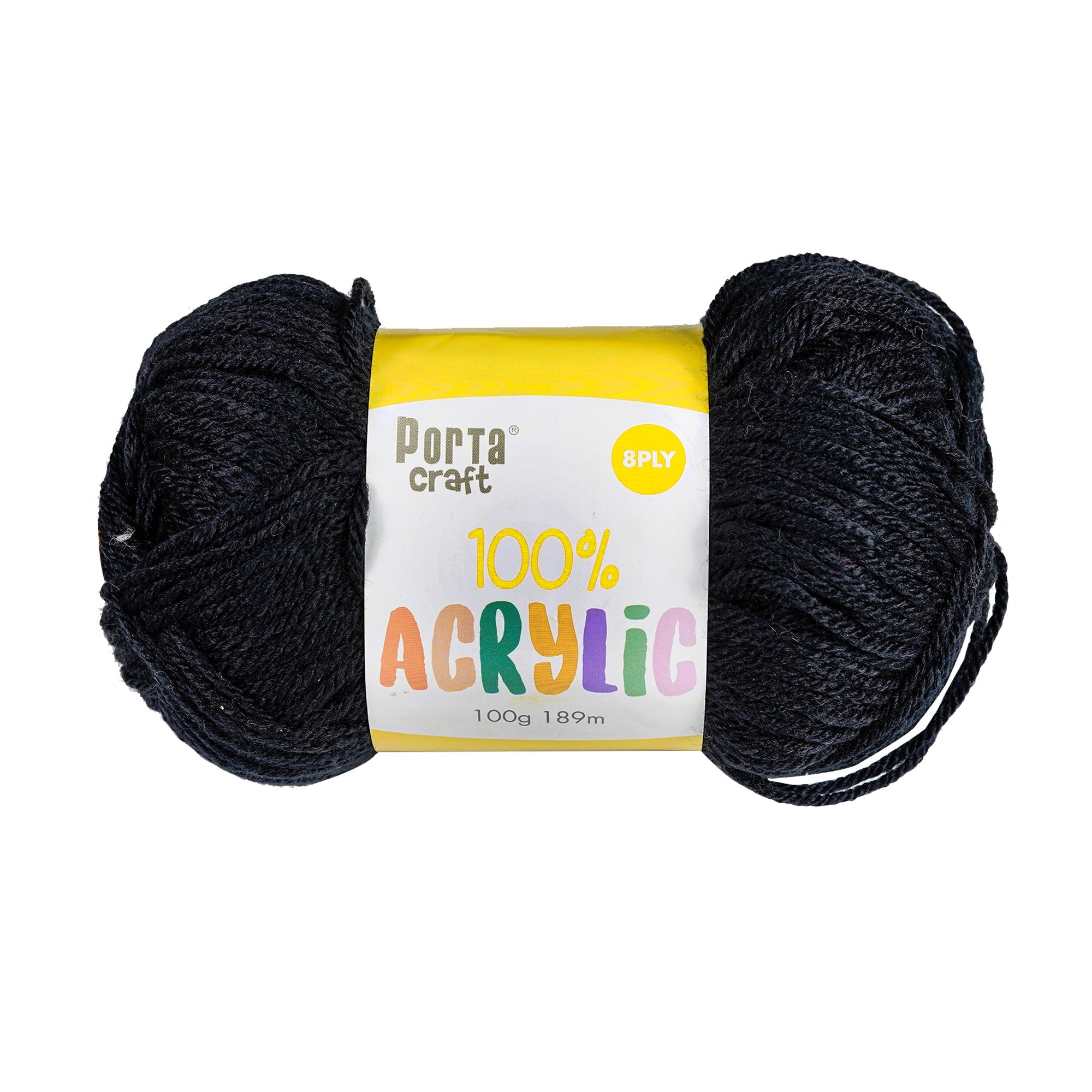Porta Craft Acrylic Yarn 100% 100Gm 189M 8Ply Jet Black