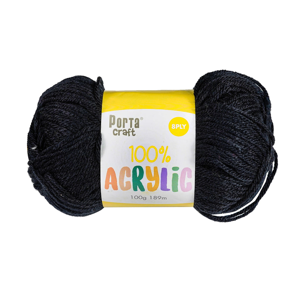 Porta Craft Acrylic Yarn 100% 100Gm 189M 8Ply Jet Black