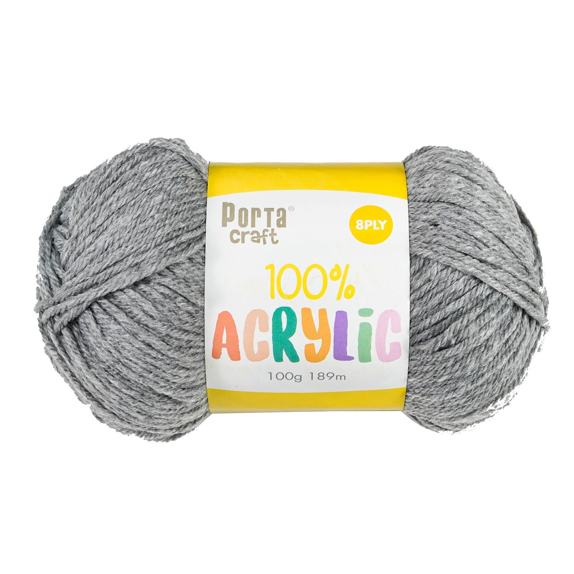 Porta Craft Acrylic Yarn 100% 100Gm 189M 8Ply Silver Grey