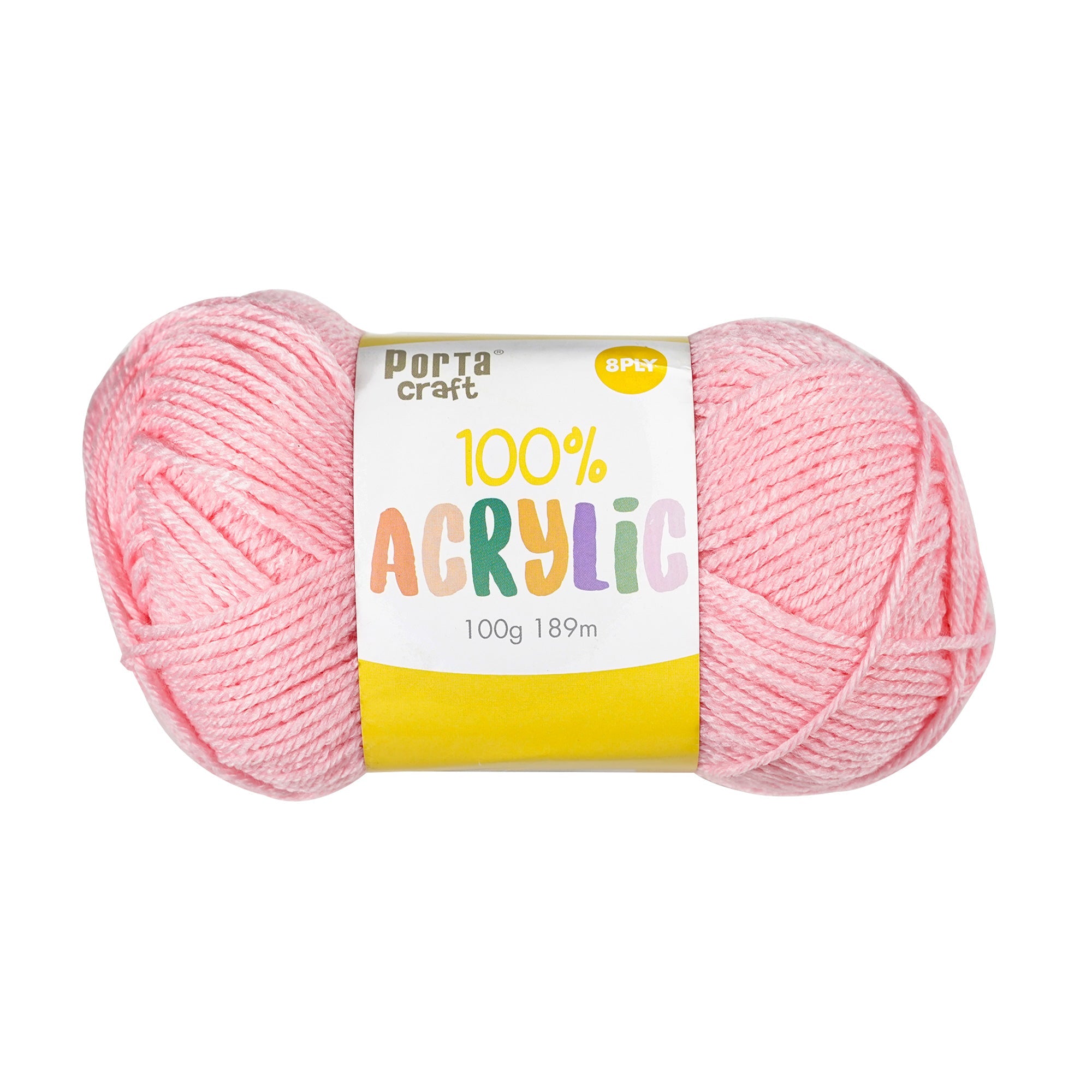 Porta Craft Acrylic Yarn 100% 100Gm 189M 8Ply Baby Pink