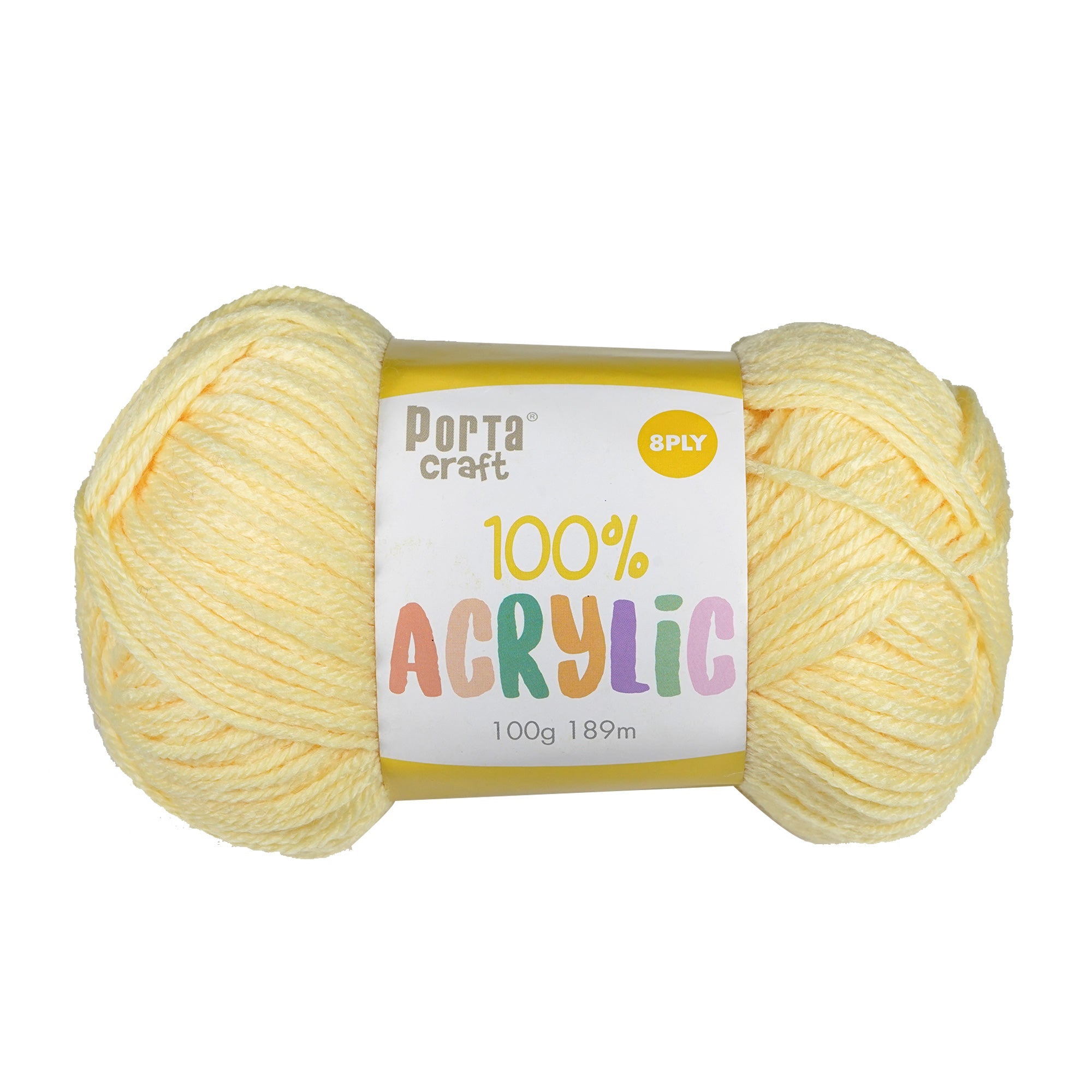 Porta Craft Acrylic Yarn 100% 100Gm 189M 8Ply Lemon