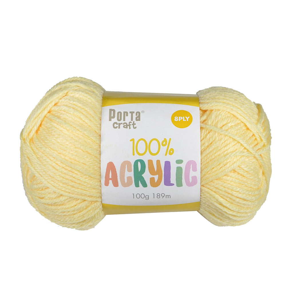 Porta Craft Acrylic Yarn 100% 100Gm 189M 8Ply Lemon