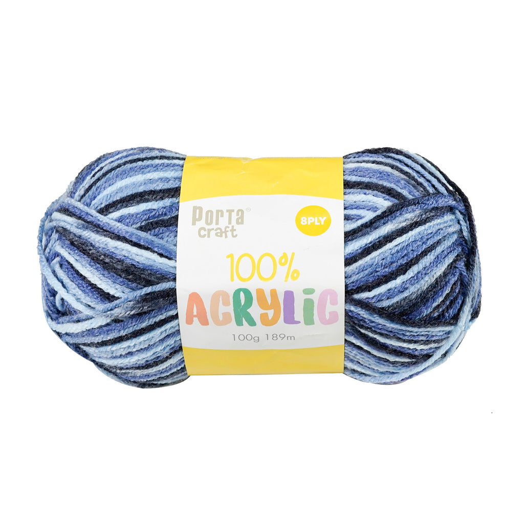 Porta Craft Acrylic Yarn 100% 100Gm 189M 8Ply Multi Sea Shimmer