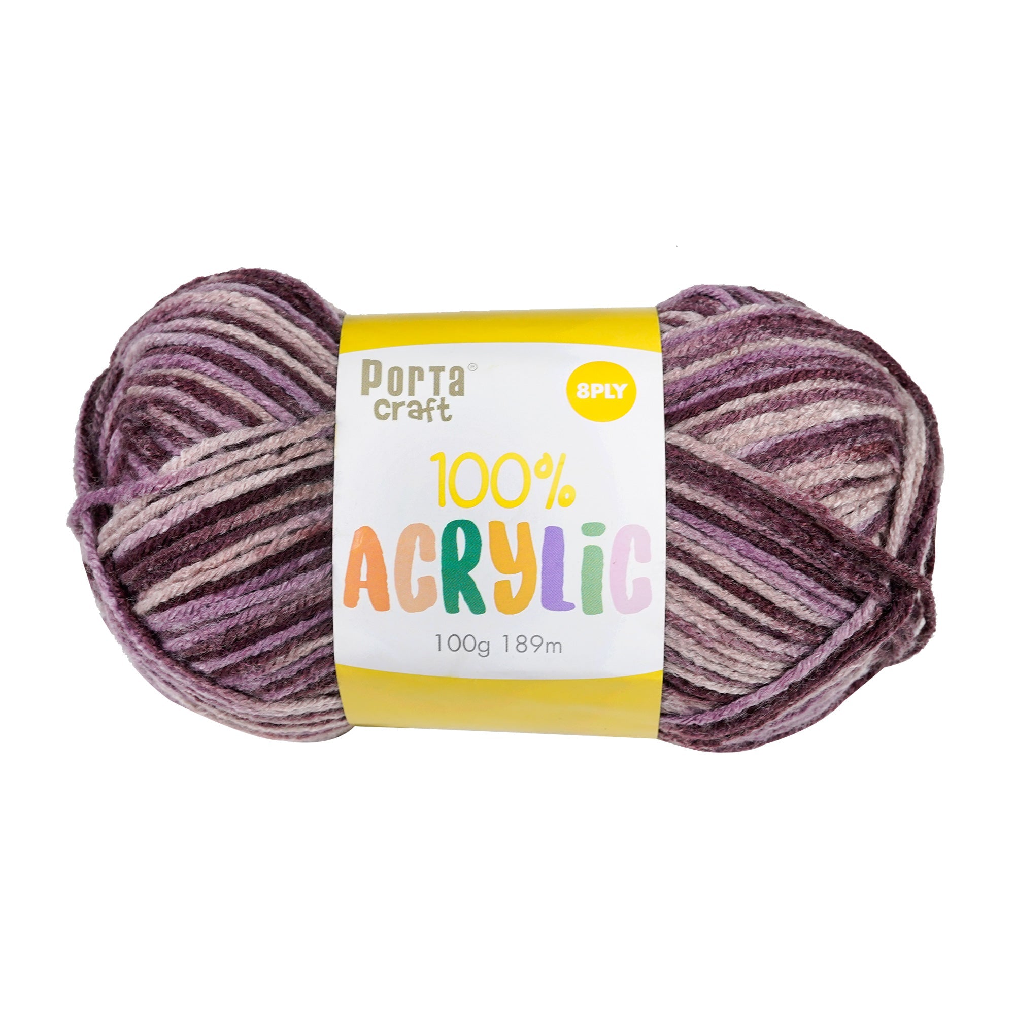 Porta Craft Acrylic Yarn 100% 100Gm 189M 8Ply Multi Berry