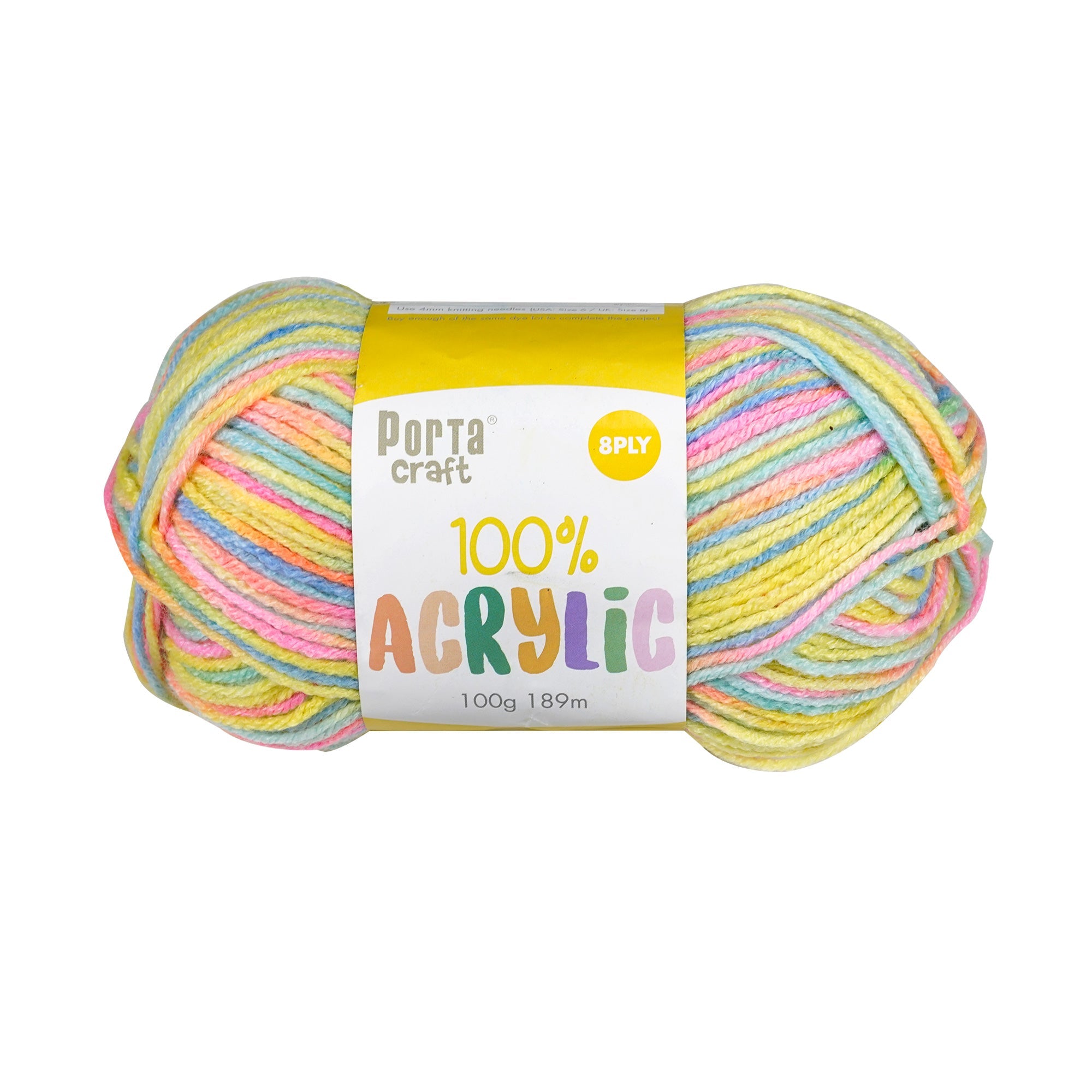 Porta Craft Acrylic Yarn 100% 100Gm 189M 8Ply Mult Rainbow