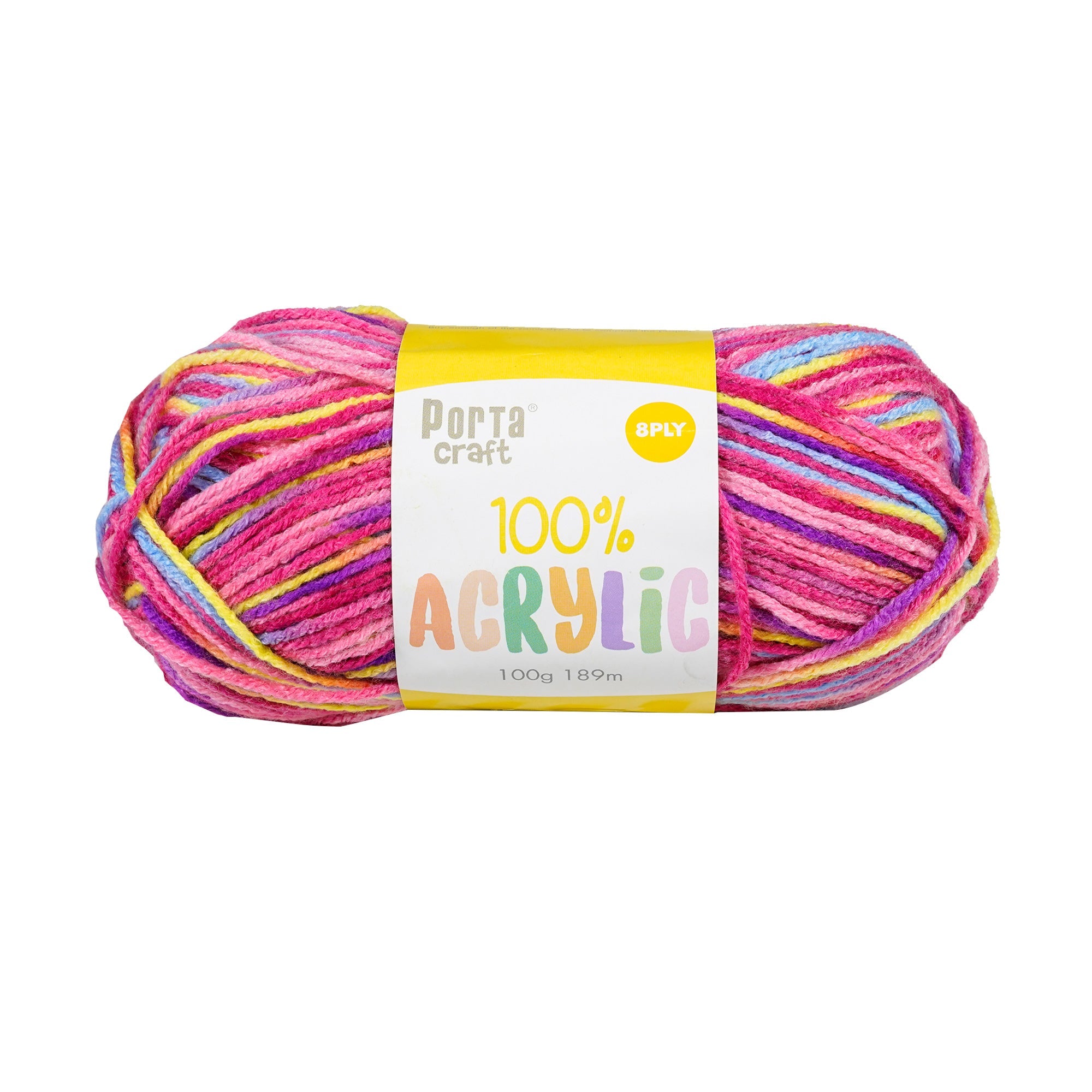 Porta Craft Acrylic Yarn 100% 100Gm 189M 8Ply Rainbow Tutti Frutti