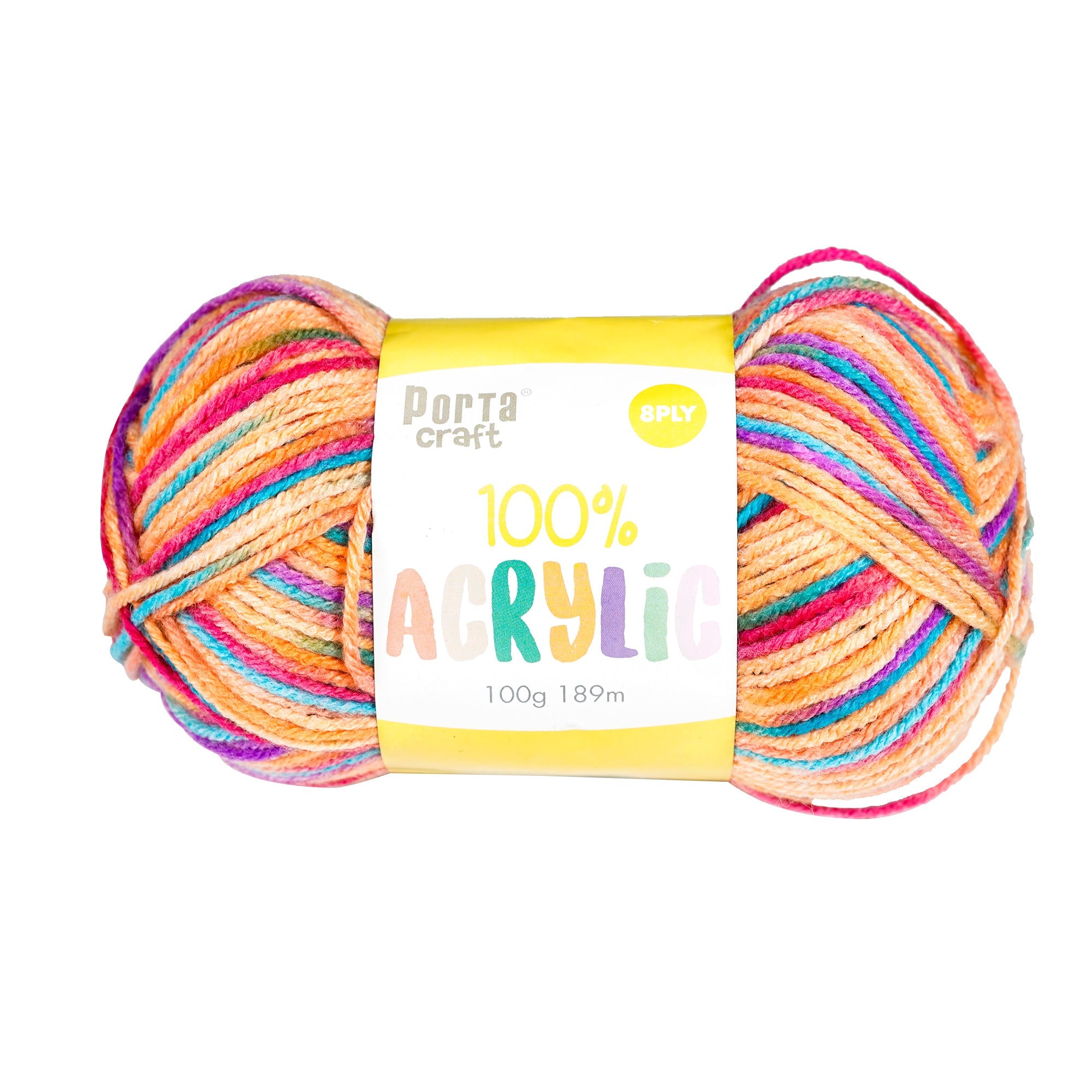 Porta Craft Acrylic Yarn 100% 100gm 189m 8ply Rainbow Fruit Loops