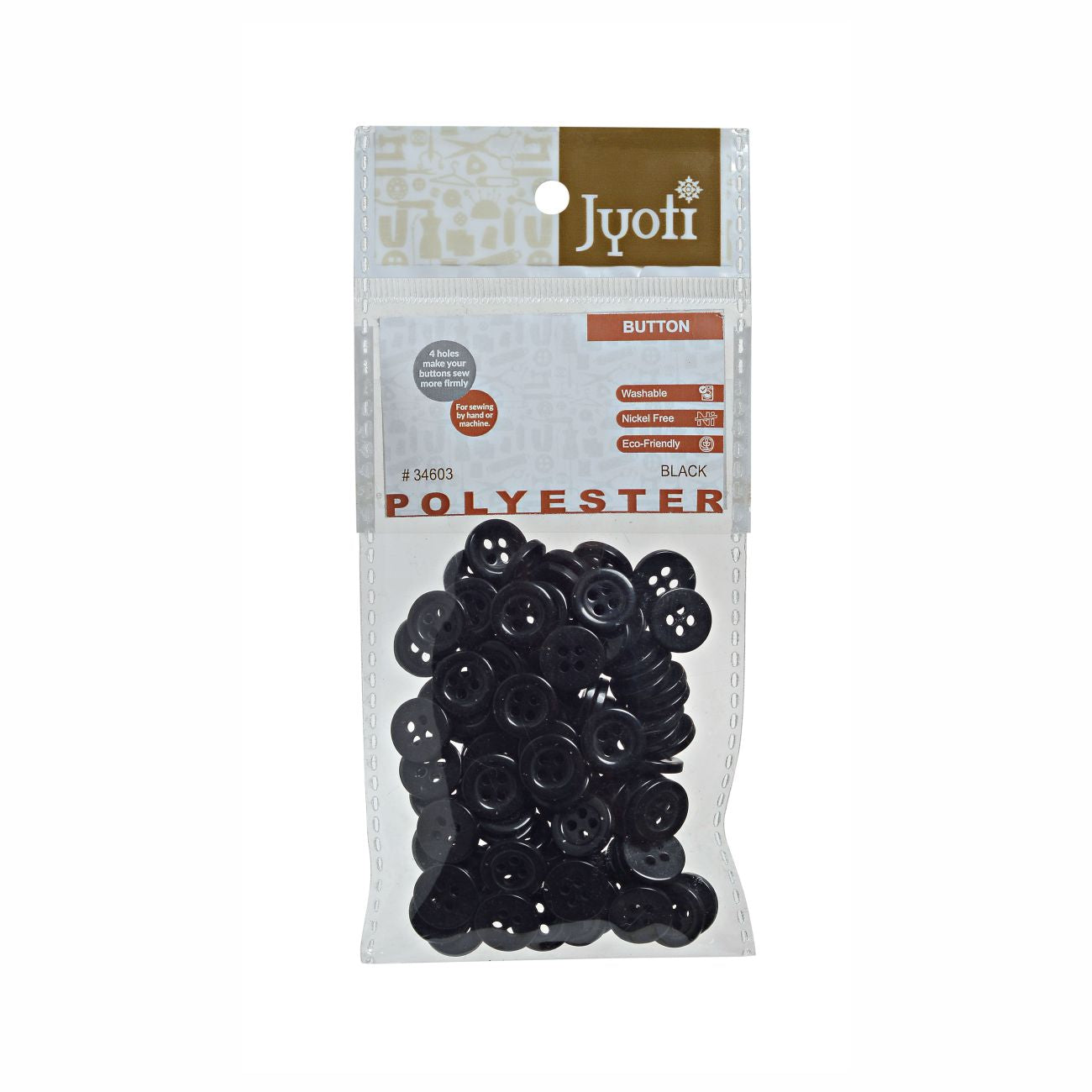 Polyester Button Black 18 Line #34603 100Pcs Jyoti