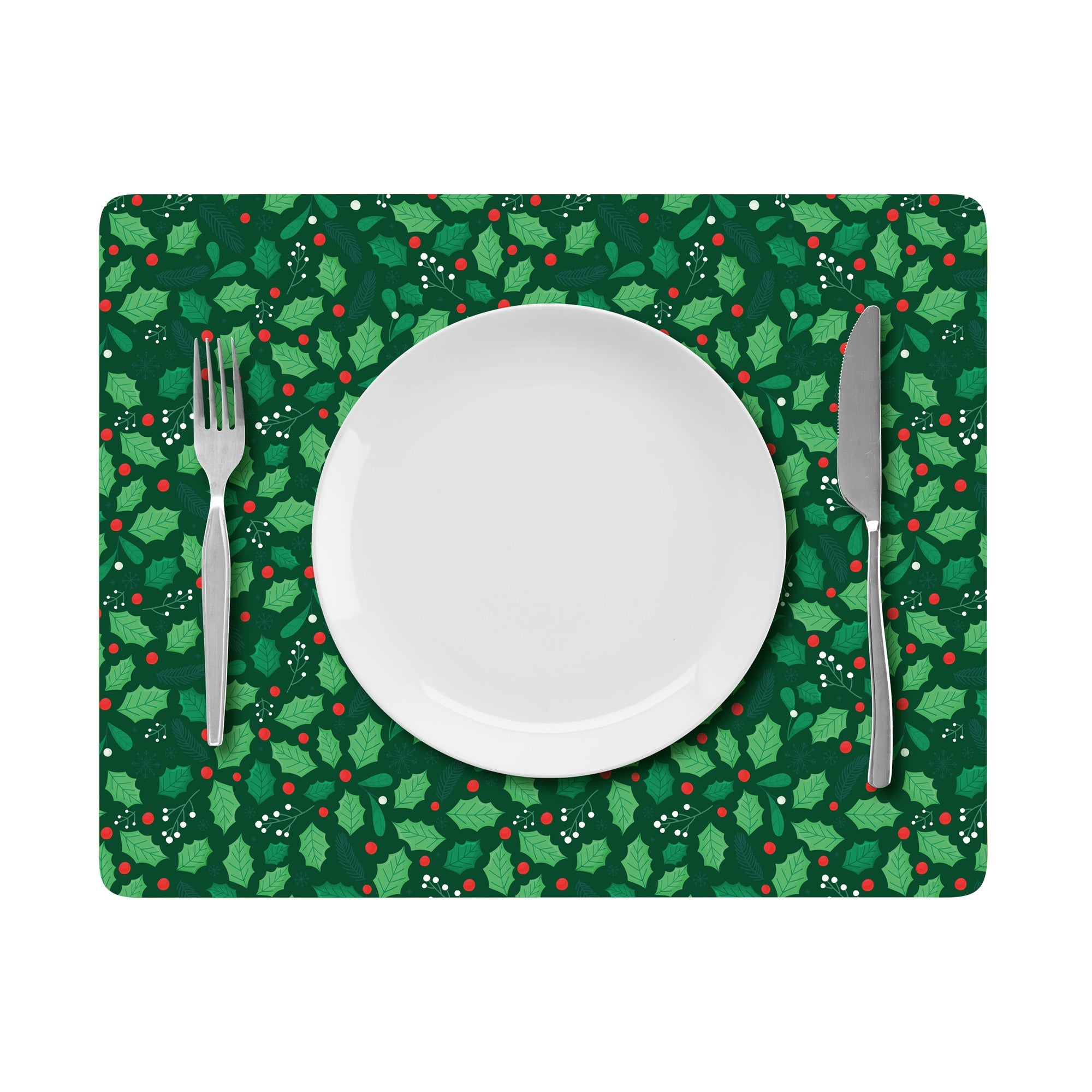 Foil Printed Christmas Placemat & Coaster Set - Holly Berries, W12 x H15 inches, W4 x H4 inches, 6pc each