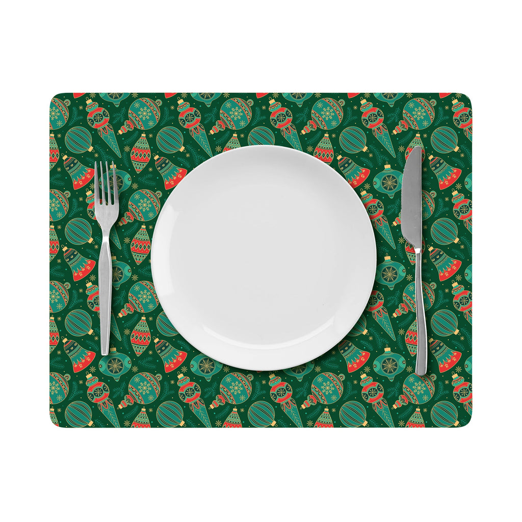 Foil Printed Christmas Placemat & Coaster Set - Christmas Ornaments, W12 x H15inches, W4 x H4inches,  6pc each