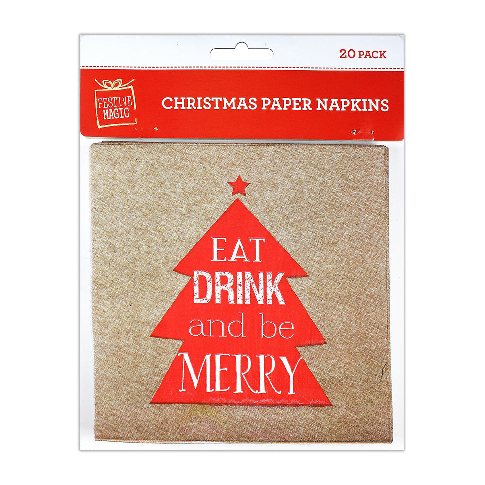 Christmas Paper Napkins - Eat Drink & Be Merry,  Pack Of 20Pc
