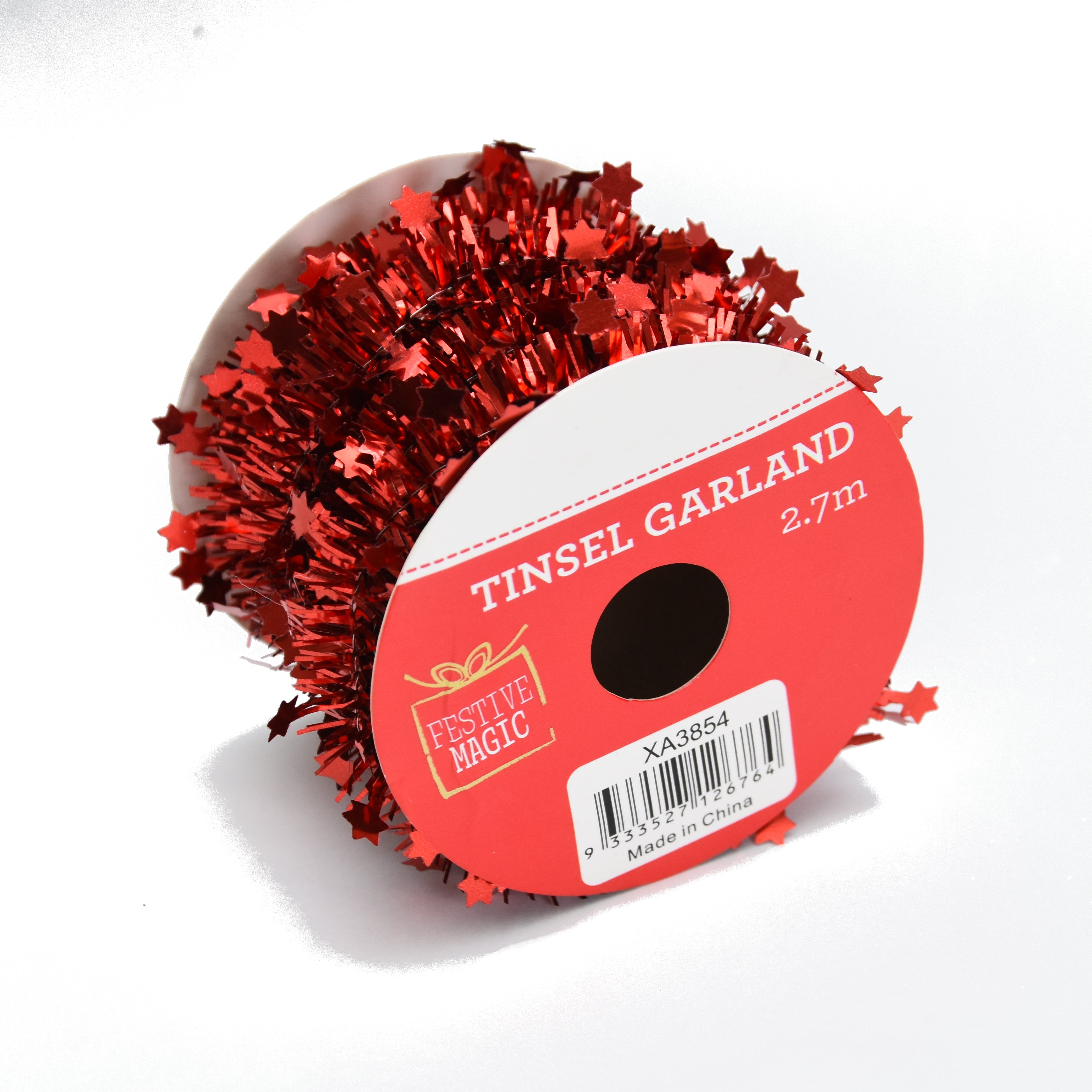 Tinsel Garland - Starry Red, 2.7m
