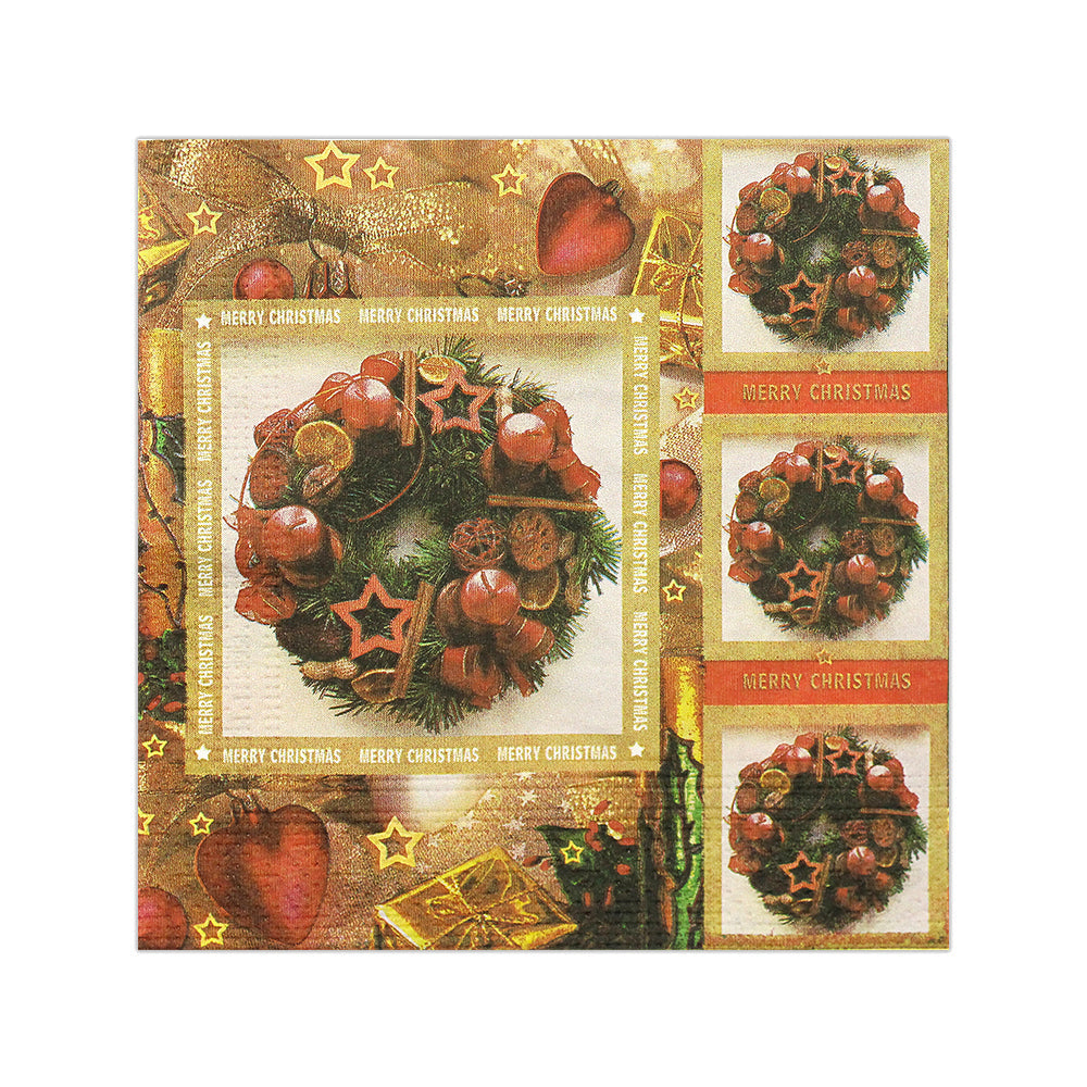 Decoupage Christmas Napkin - Festive Wreath, 12x12 inch, 3 Ply, 1pc