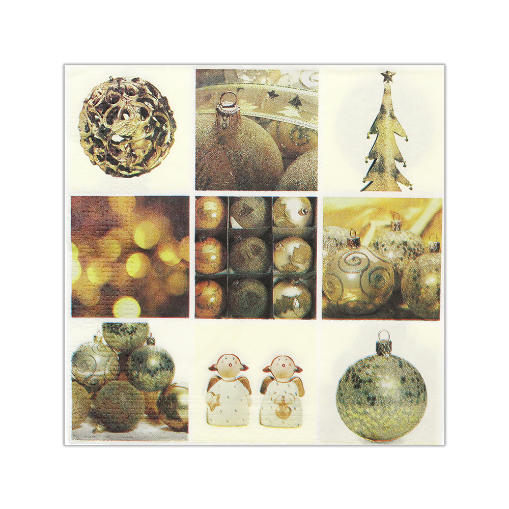 Decoupage Christmas Napkin Baubles, 12x12 inch, 3 Ply, 1pc