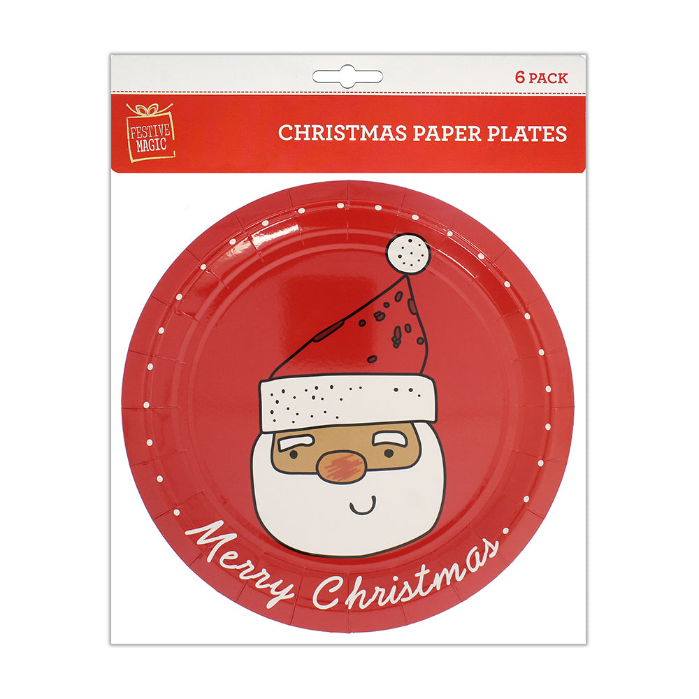 Christmas Paper Plates - Santa Claus, Pack Of 6Pc