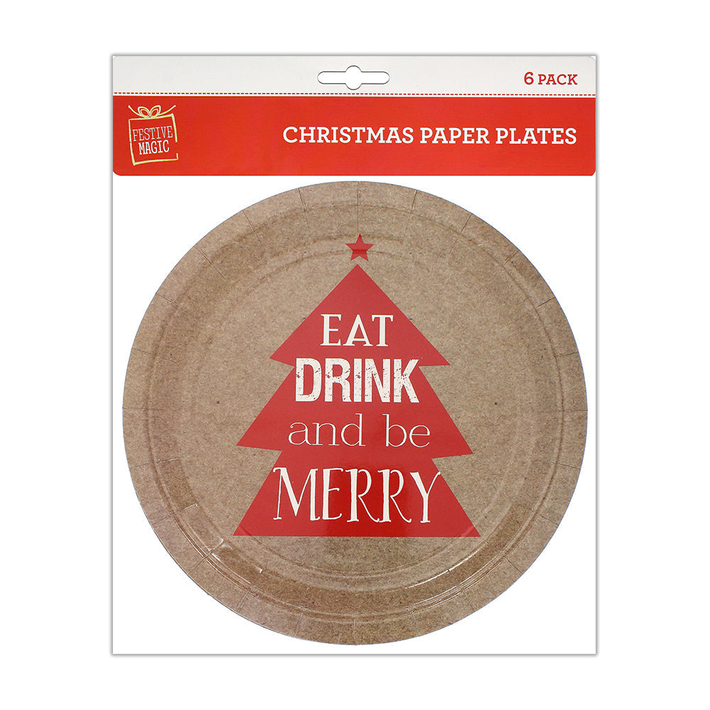 Christmas Paper Plates - Eat Drink & Be Merry, Pack Of 6Pc