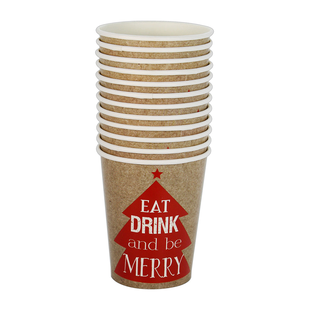 Christmas Paper Cups - Eat Drink & Be Merry, Pack Of 12Pc