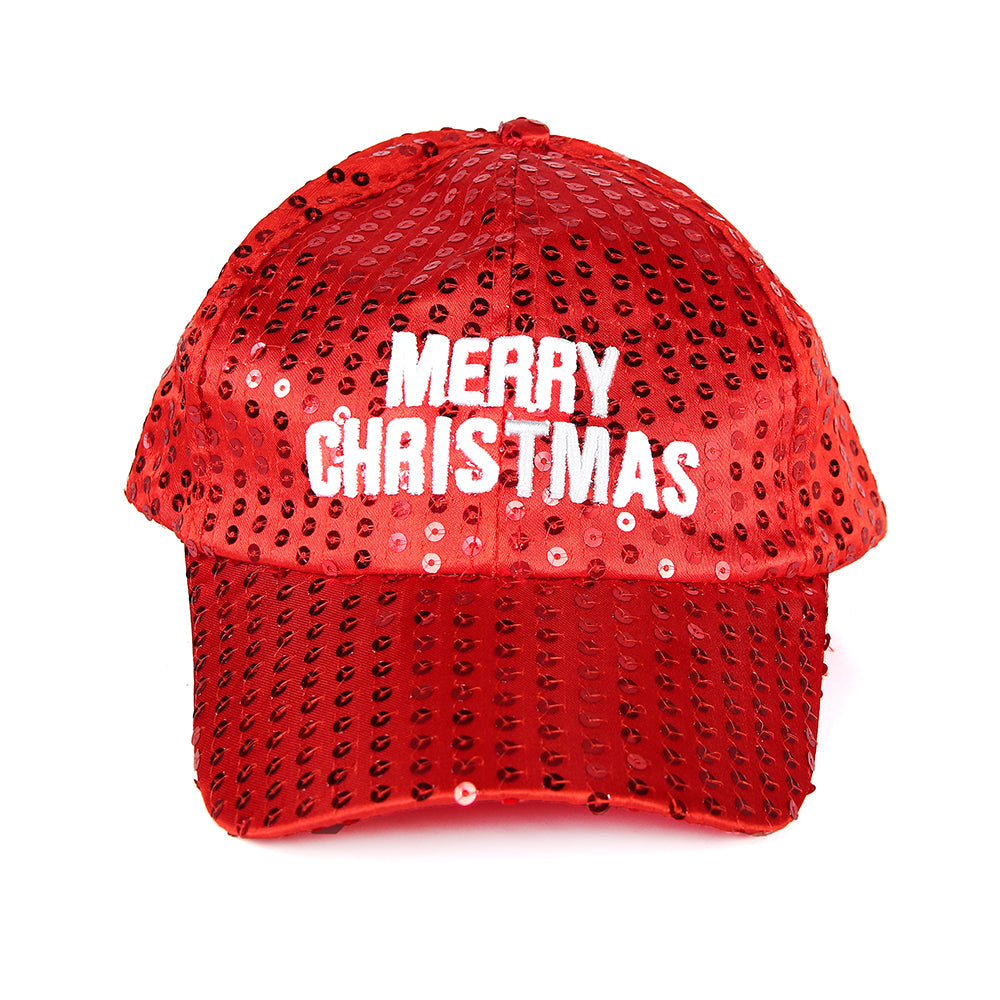 Sequin Cap - Merry Christmas, Red, 1Pc