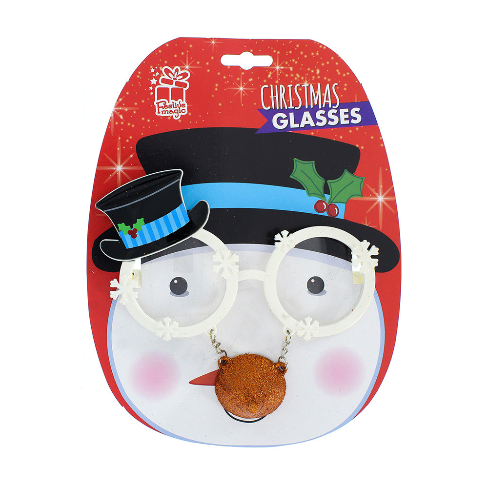 Christmas Glitter Glasses - Snowman, 1pc