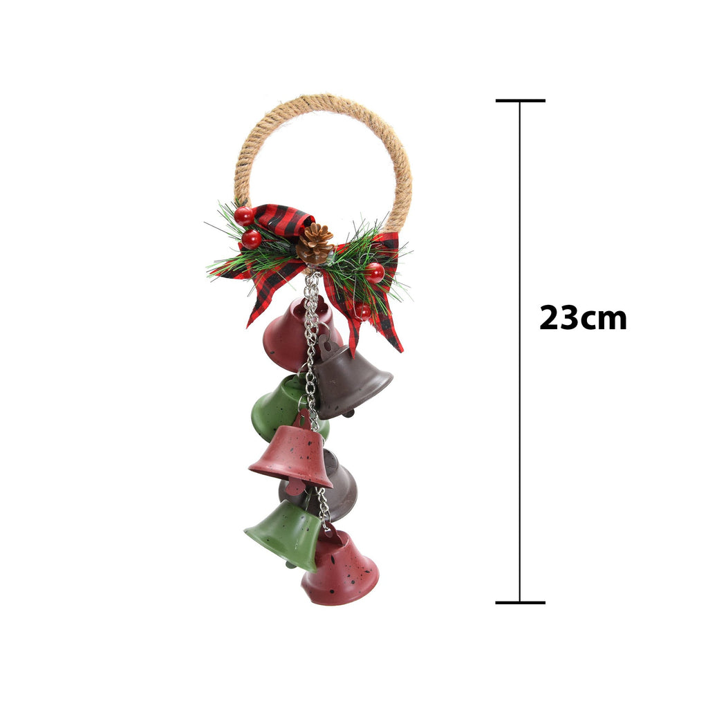 Rustic Hanging Jingle Bell - Red and Green, 23cm