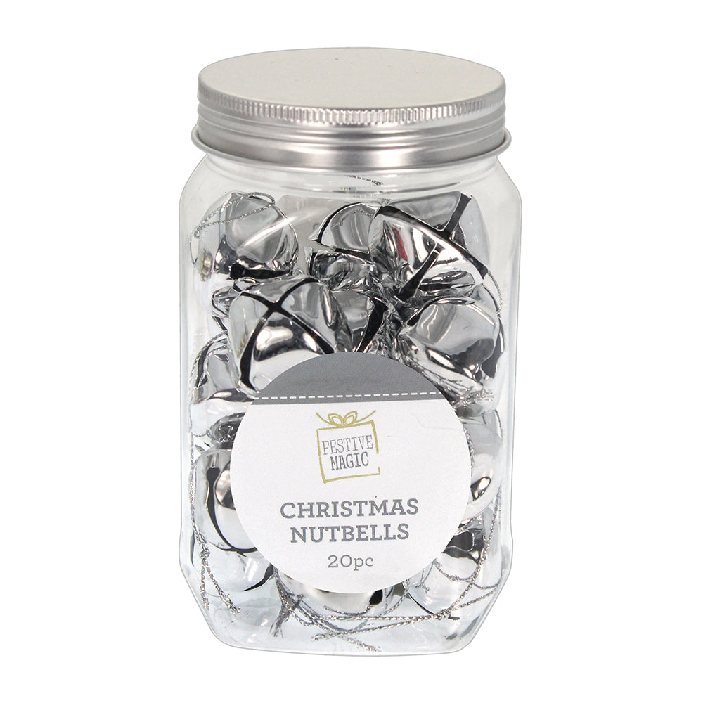 Christmas Hanging Nutbells - Silver, 30Mm, Jar Of 20Pc