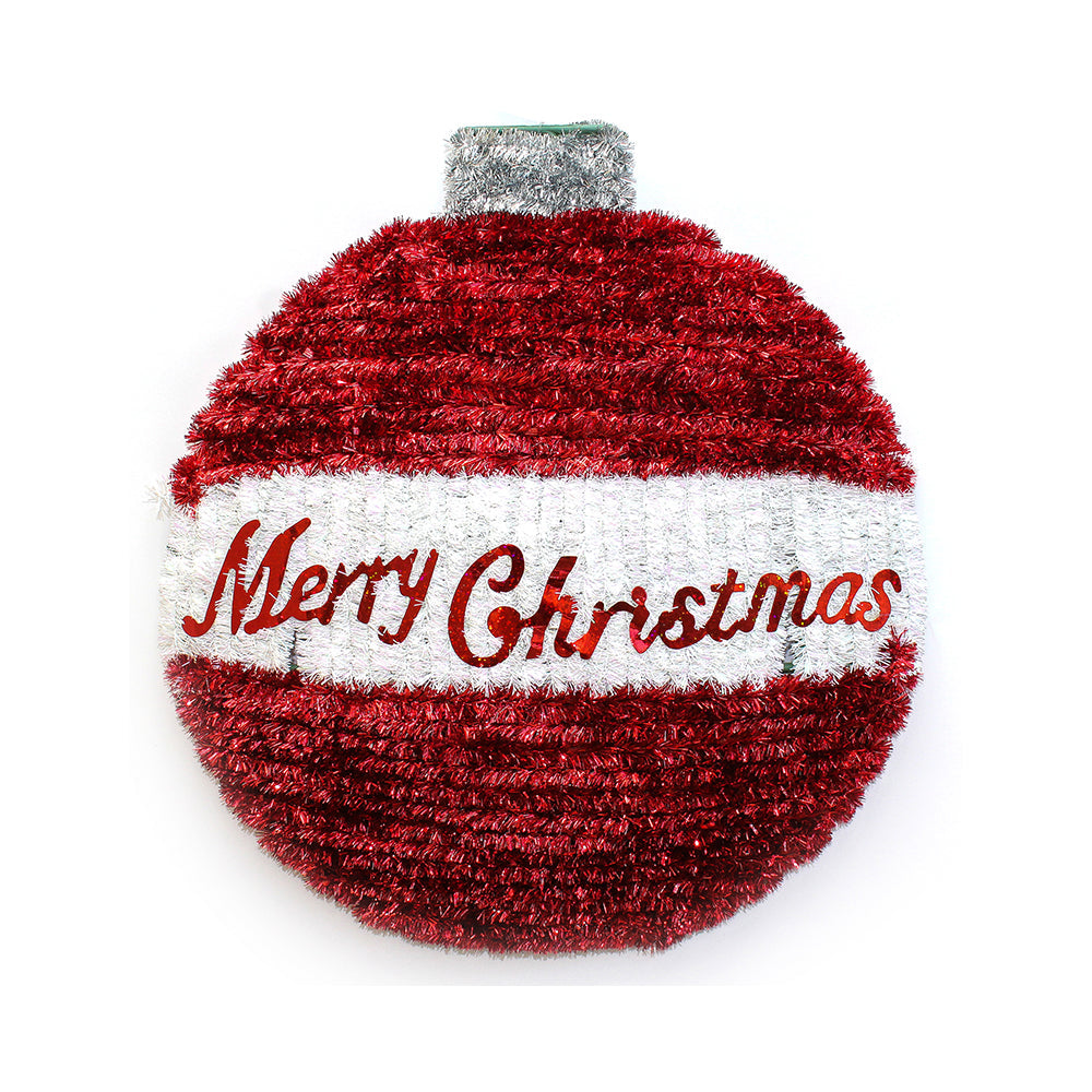 Tinsel Mini Bauble Plaque - Red & White 23cm, 1pc