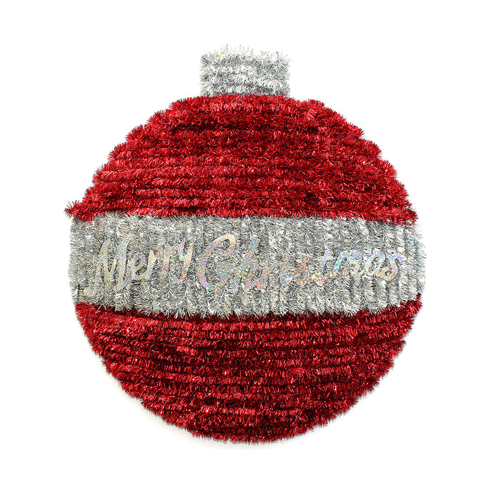 Tinsel Bauble - Merry Christmas, Red & Silver, 1Pc