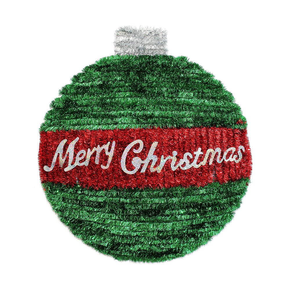 Tinsel Mini Bauble Plaque - Red & Green 23cm, 1pc