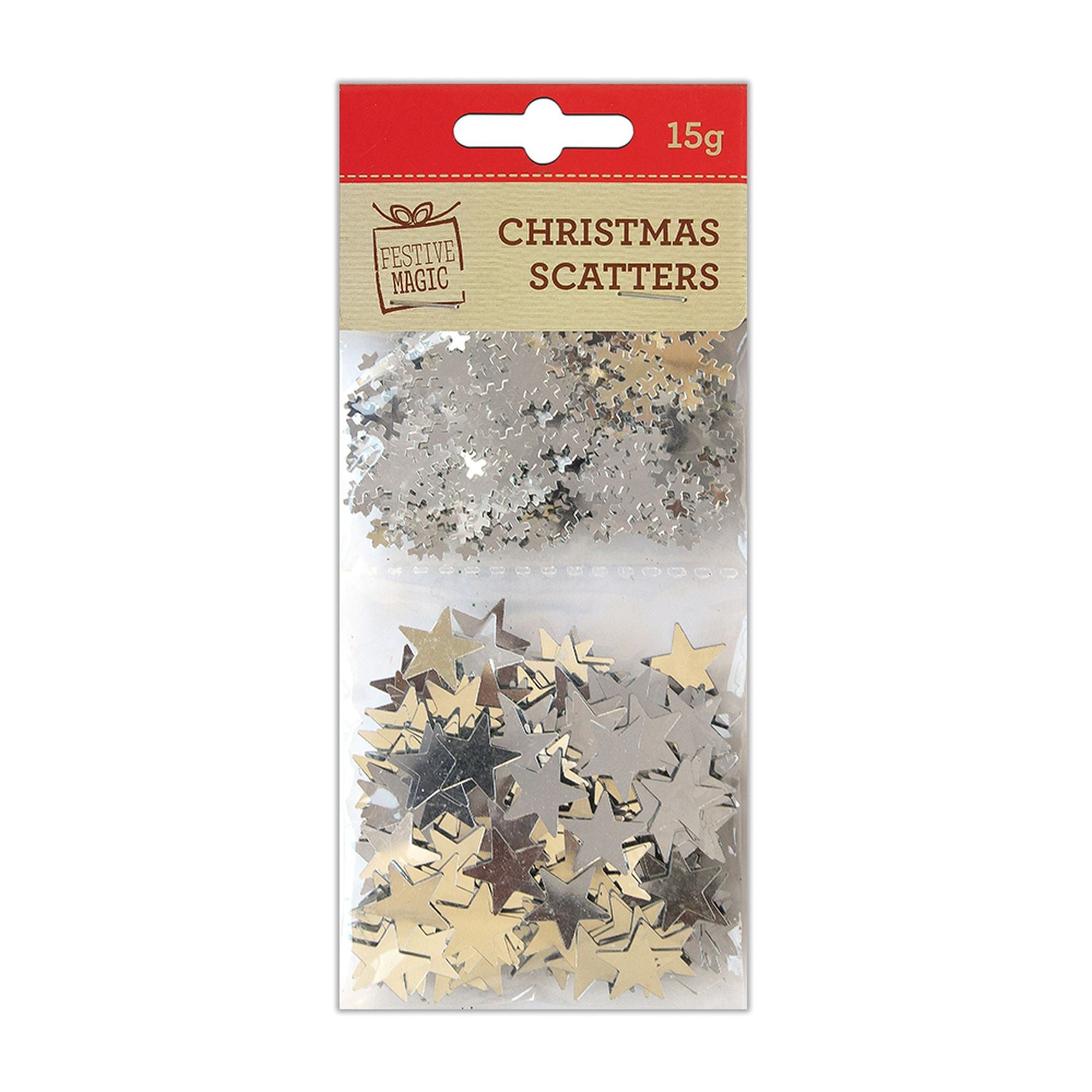 Christmas Shaker Confetti - Stars & Snowflakes, Silver, 15g