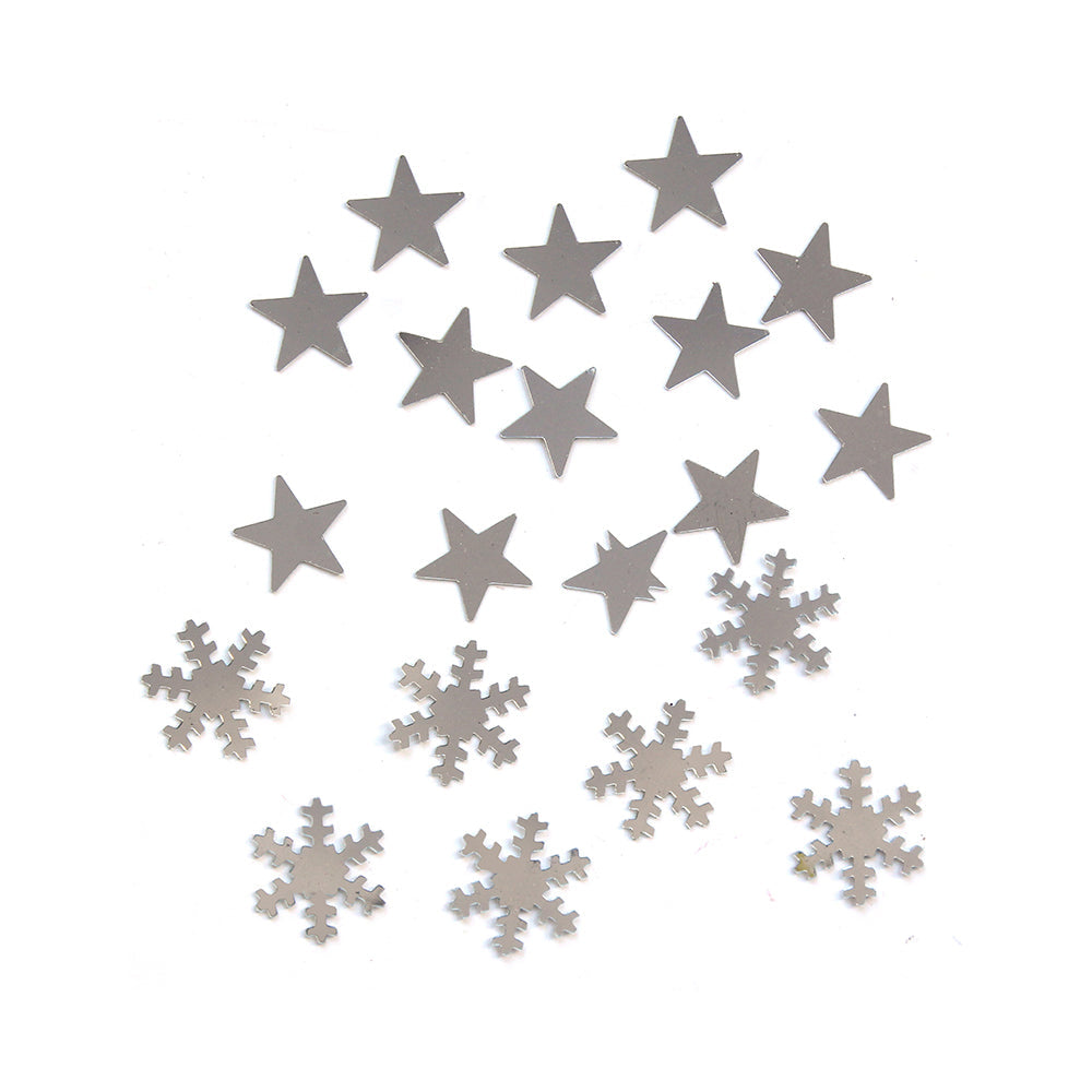 Christmas Shaker Confetti - Stars & Snowflakes, Silver, 15g