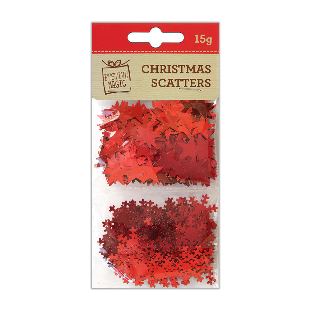 Christmas Shaker Confetti  - Stars & Snowflakes, Red, 15g