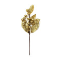 Artificial Glitter Berries & Leaves Stem - Gold, 50cm, 1pc