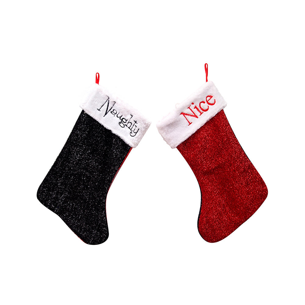 Tinsel Naughty Or Nice Stocking - Red And Black
