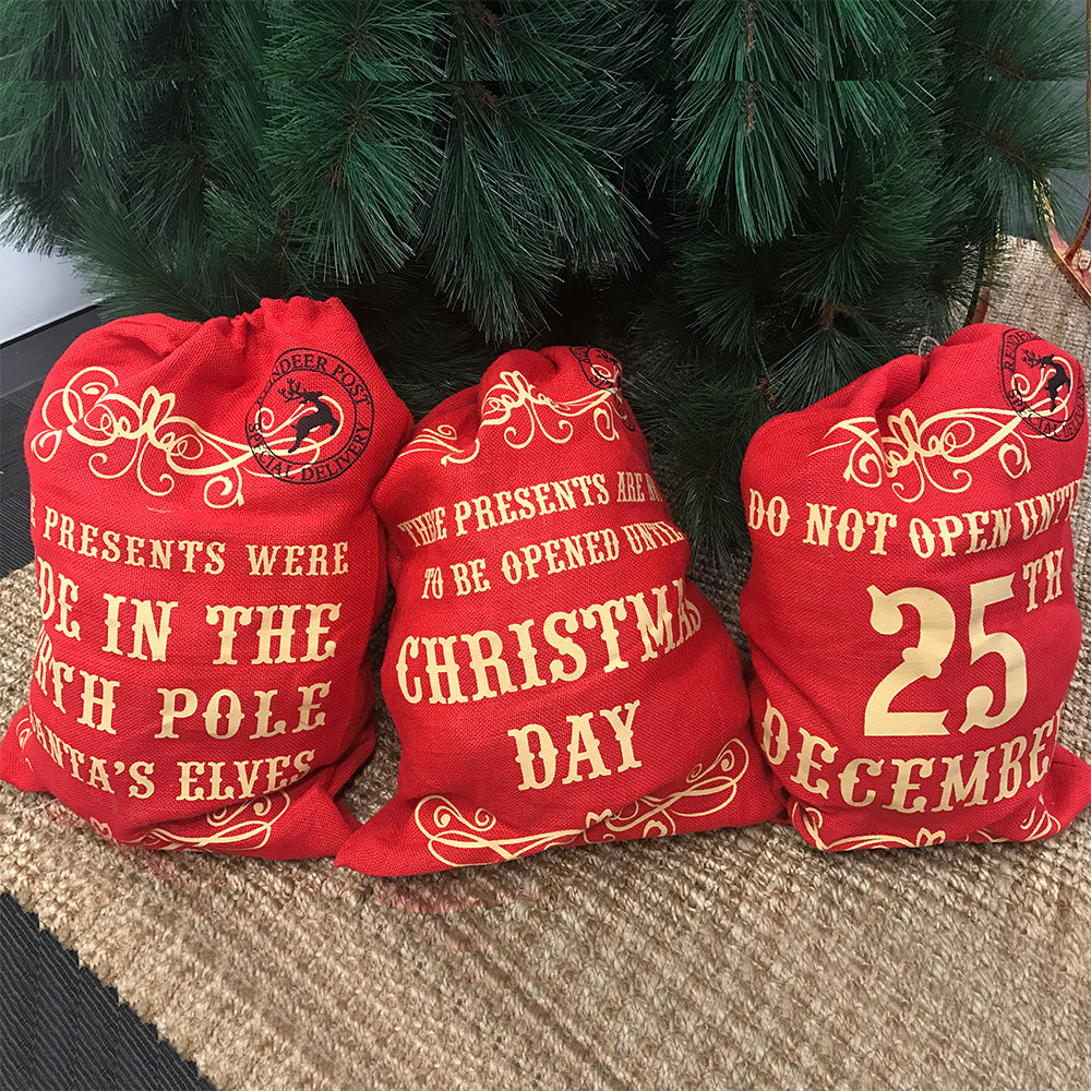 Vintage Burlap Santa Sack - Christmas Day, 50x70cm, 1pc