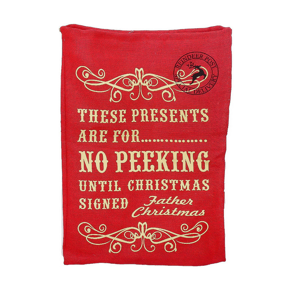 Vintage Burlap Santa Sack - No Peeking, 50x70cm, 1pc