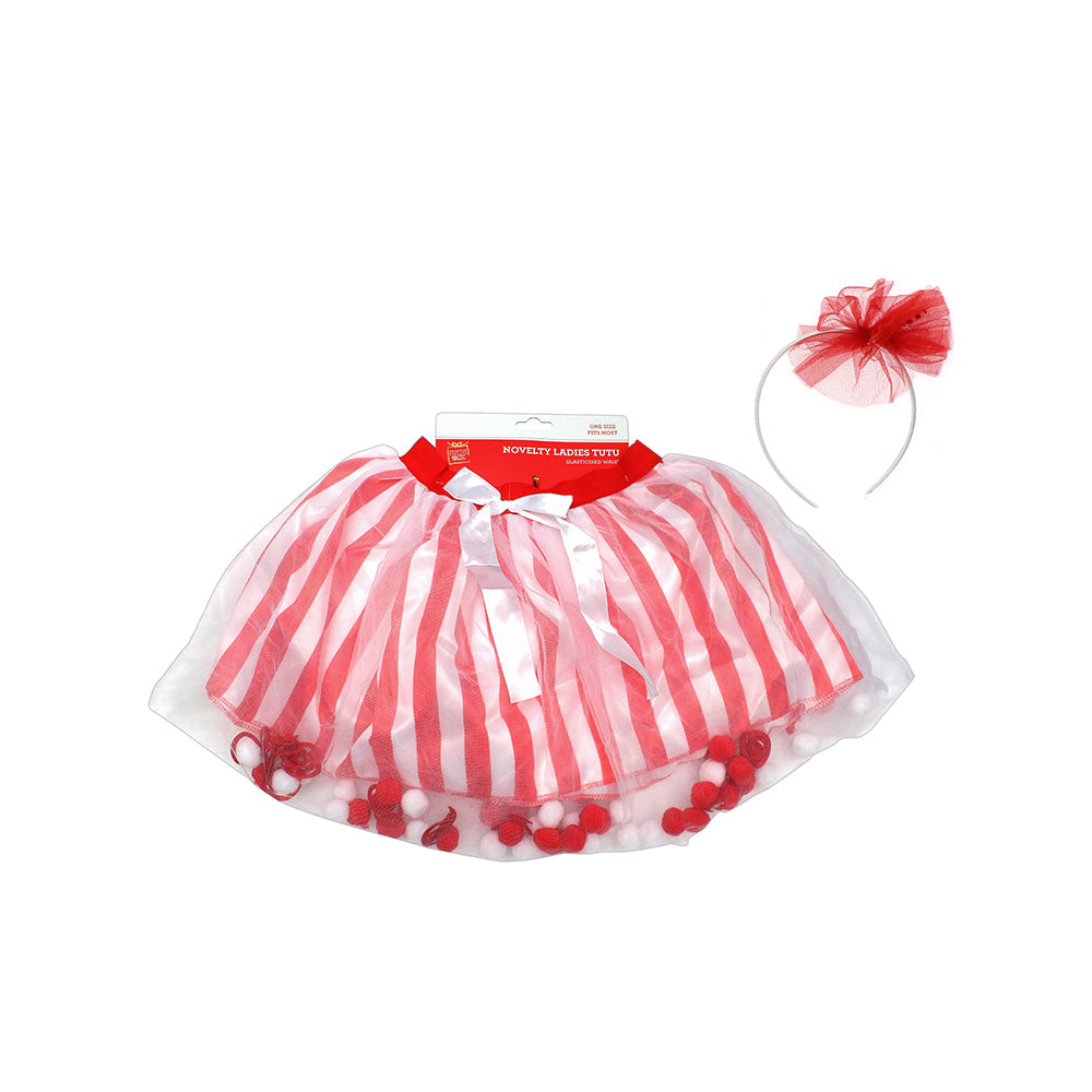 Ladies Organza Tutu with Hairband - Red & White, 1pc