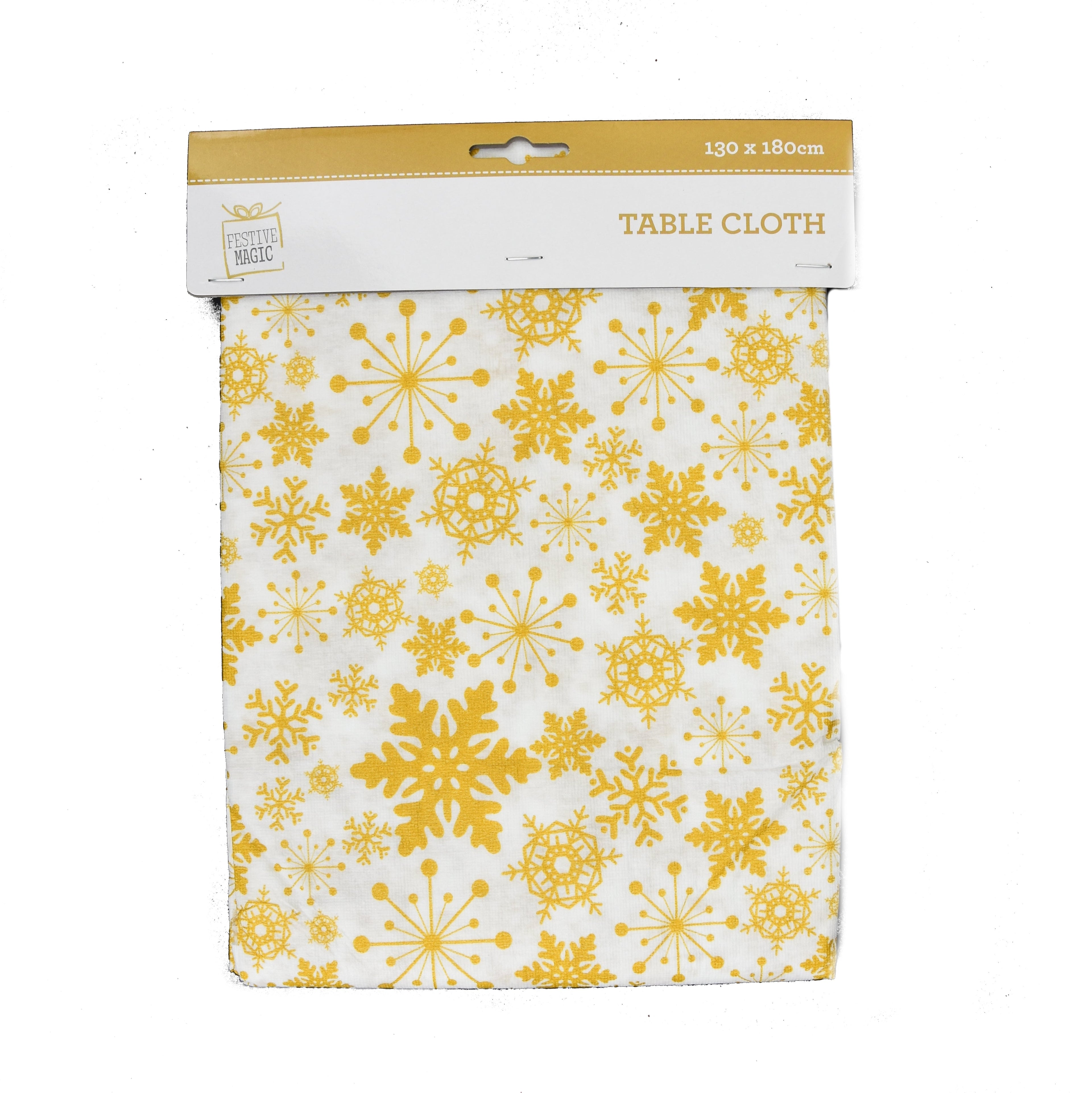Christmas Tablecloth- Gold Snow Flakes, 130 X 180 CM