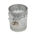 Glass Candle Holder Glitter Ribbon Star W/ Bells Jute Twine XB3132