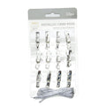 Card Pegs - 12pc, Metallic Silver, 1.5m String