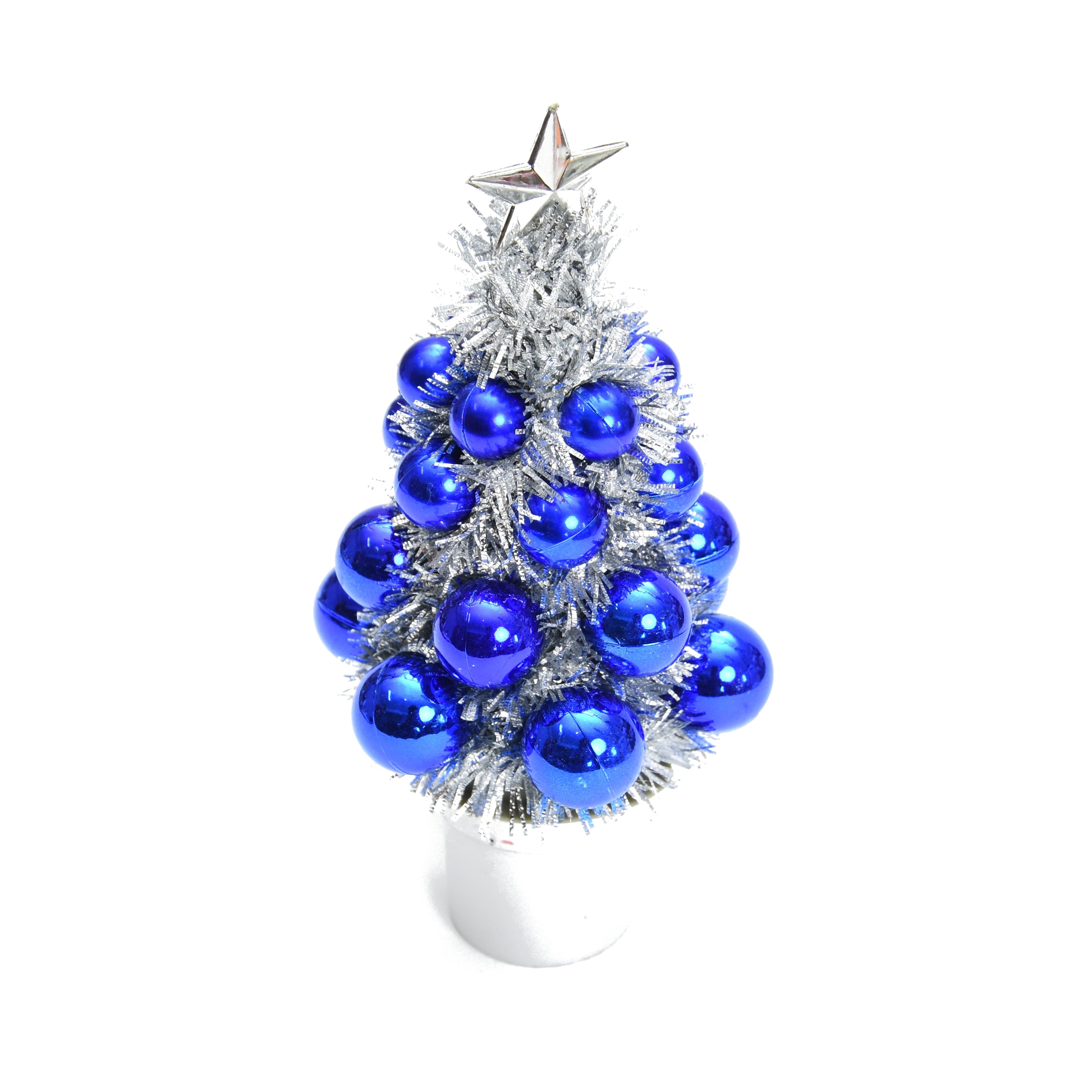 Tinsel Tree with Baubles - Silver & Blue, 16cm